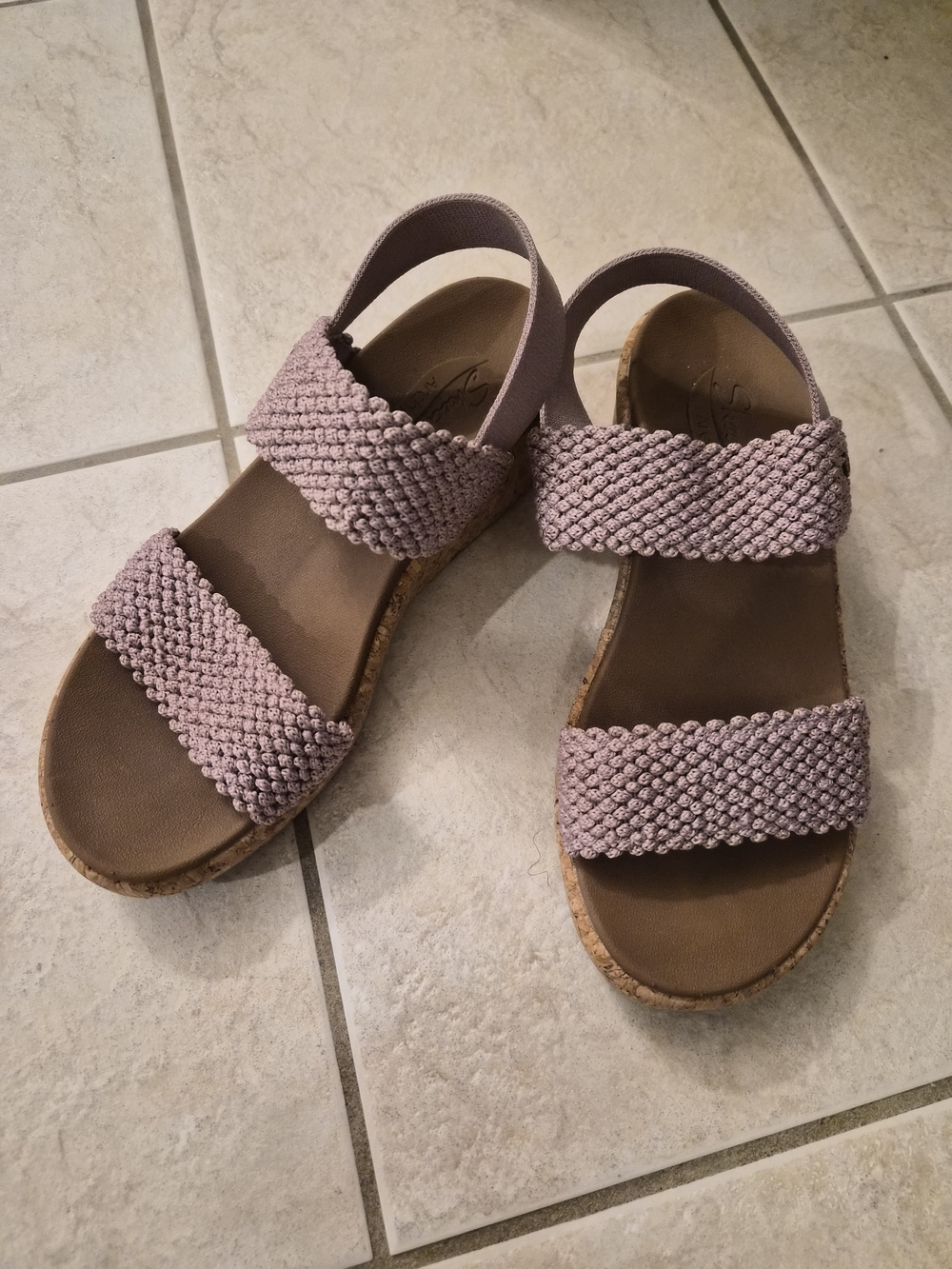 Woven Double-Strap Mauve Wedge Sandals